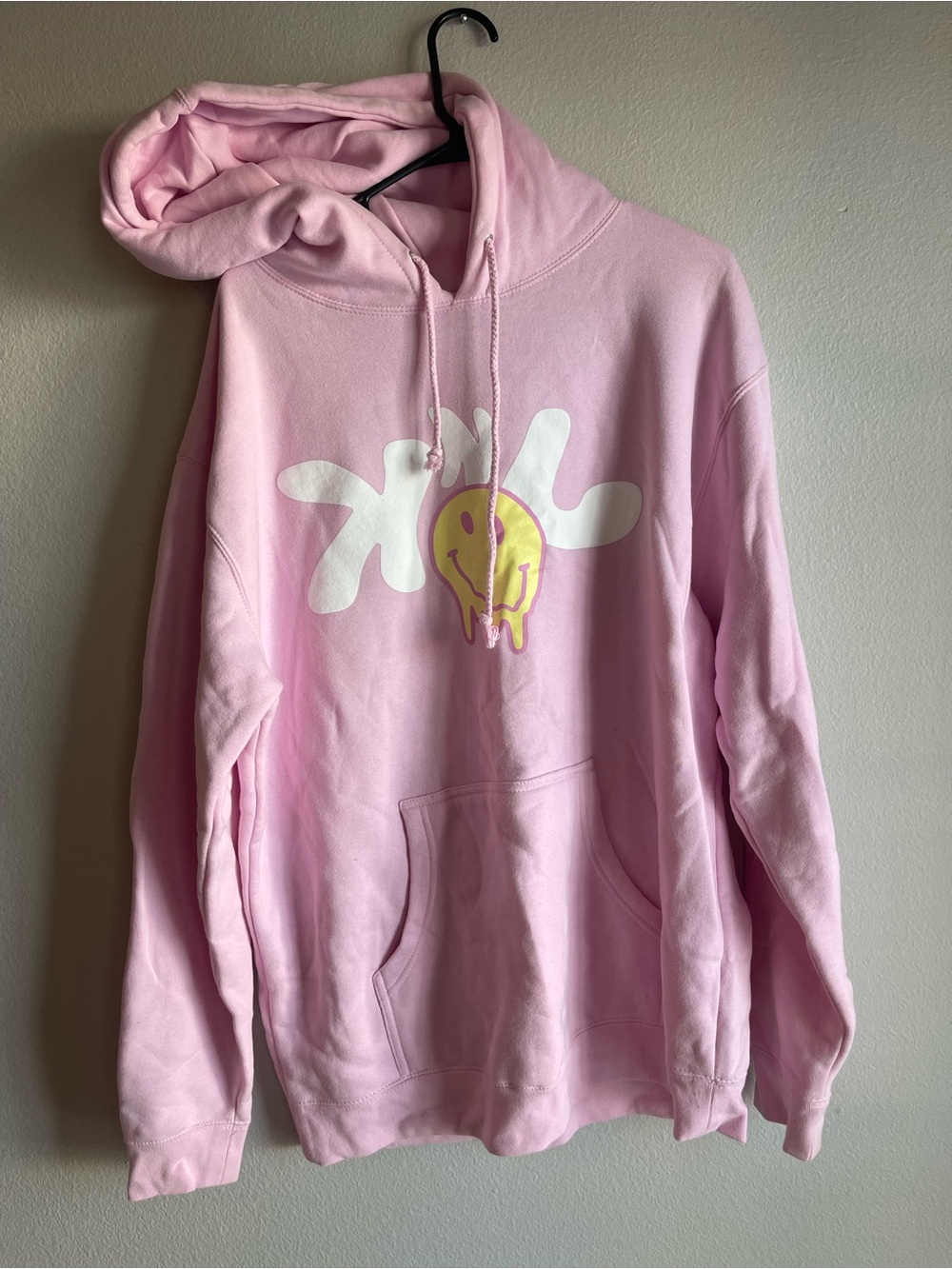 K & J Pink Graphic Hoodie with Smiley Melt Design